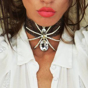 Black Spider Necklace Silver Designer Logo Pendant Pin Brooch Designer